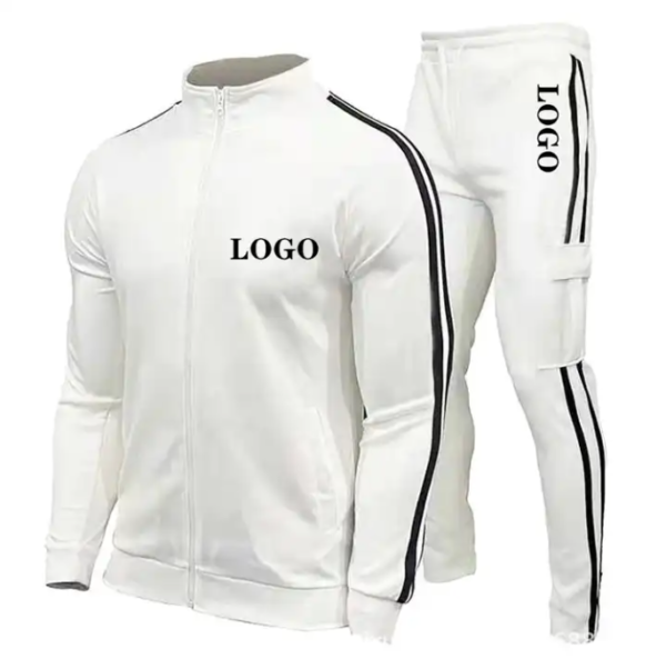 Customized Loogo Two Piece Cotton Fleece Slim Fit Sweatsuit For Men Side Stripes - Image 3