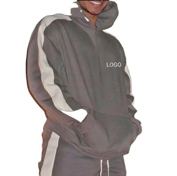 Customized Loogo Two Piece Cotton Fleece Slim Fit Sweatsuit For Men Side Stripes - Image 6