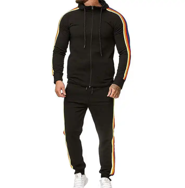 Custom Logo Men's Workout Solid Striped Casual Sportswear Warm Skin Friendly Breathable Sweat suit - Image 4