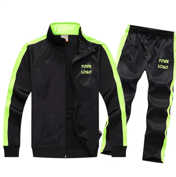 Green Color Tracksuit Custom Logo Mens Polyester/100% Cotton Anti Shrinking Sweatsuit - Image 6