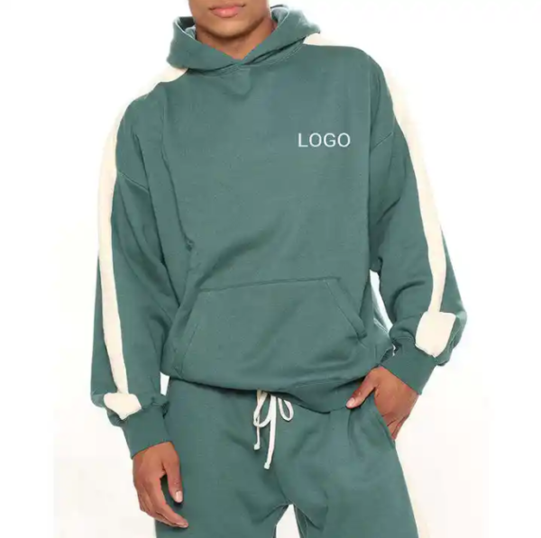 Customized Loogo Two Piece Cotton Fleece Slim Fit Sweatsuit For Men Side Stripes - Image 4